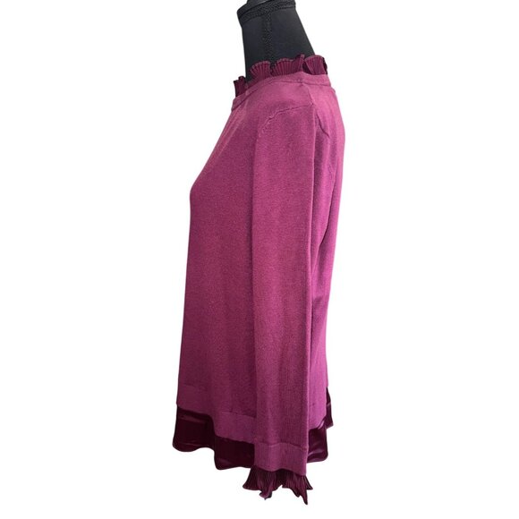 NWT Sioni Milano Plumb Wine XL Pleated Ruffle Hem Cuff L/S Top Classic Old Money - Picture 3 of 11